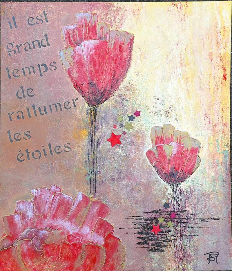 Toile Coquelicot Raphaele Maurer artiste peintre baudreix nays pau béarn sud ouest