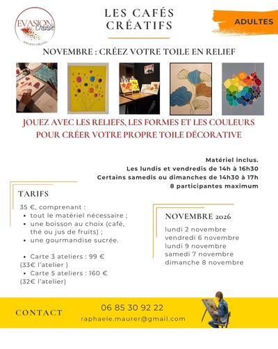 Cafés créatifs adultes - novembre 2026 - Nay, Pau, Bordes (64) Cafés créatifs adultes - novembre 2026 - Nay, Pau, Bordes (64)