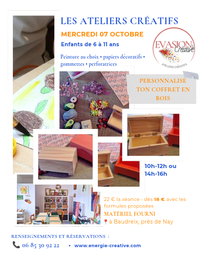 atelier créatif enfants - mercredi 7 octobre- Atelier Evasion créative - Baudreix, Nay, Bordes, 64 atelier créatif enfants - mercredi 7 octobre- Atelier Evasion créative - Baudreix, Nay, Bordes, 64