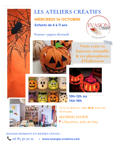 Atelier créatif enfant - mercredi 14 ocotbre - Atelier Evasion Créatif - Baudreix, Nay, Bordes, 64 Atelier créatif enfant - mercredi 14 ocotbre - Atelier Evasion Créatif - Baudreix, Nay, Bordes, 64