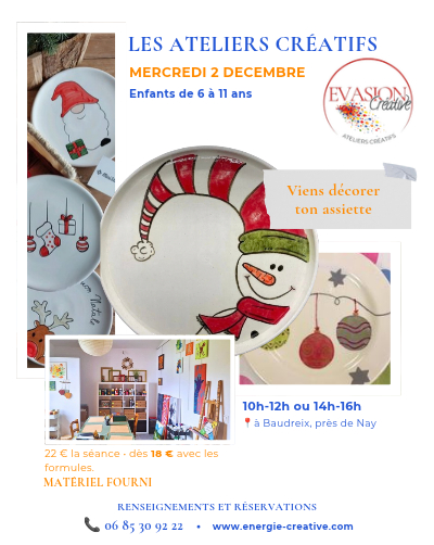 atelier créatif enfants - mercredi 2 DECEMBRE 2026- Atelier Evasion créative - Baudreix, Nay, Bordes, 64 atelier créatif enfants - mercredi 2 DECEMBRE 2026- Atelier Evasion créative - Baudreix, Nay, Bordes, 64