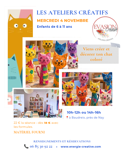 atelier créatif enfants - mercredi 4 NOVEMBRE 2026- Atelier Evasion créative - Baudreix, Nay, Bordes, 64 atelier créatif enfants - mercredi 4 NOVEMBRE 2026- Atelier Evasion créative - Baudreix, Nay, Bordes, 64
