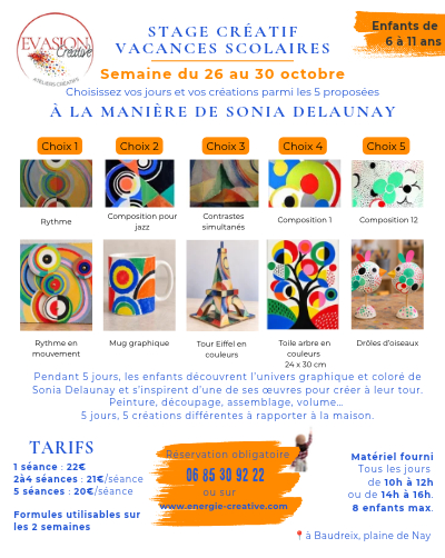format site - Ateliers Créatifs 2026-2027 enfants Ateliers Créatifs stage enfants vacances du 26 au 30 ocotobre 2026 - Baudreix, Nay, Bordes, pau, 64
