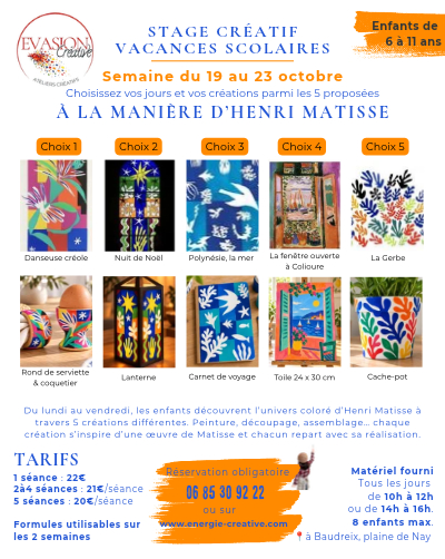 stage créatif enfants - Semaine du 19 au 23 octobre stage créatif enfants - Semaine du 19 au 23 octobre